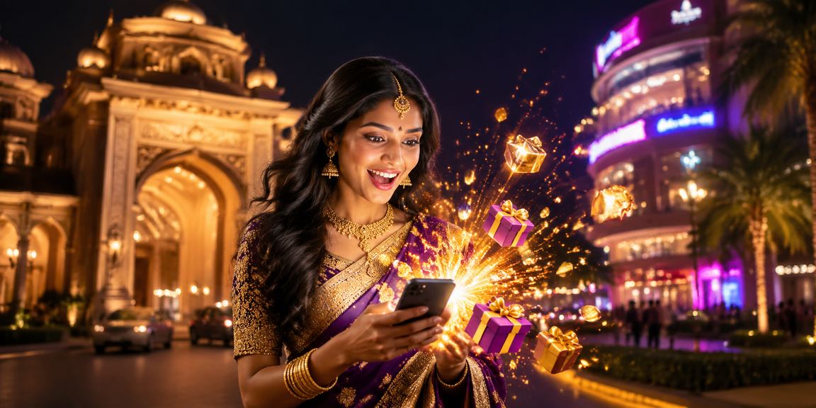 Indian mobile user betting with privacy and security in mind, neon lights background